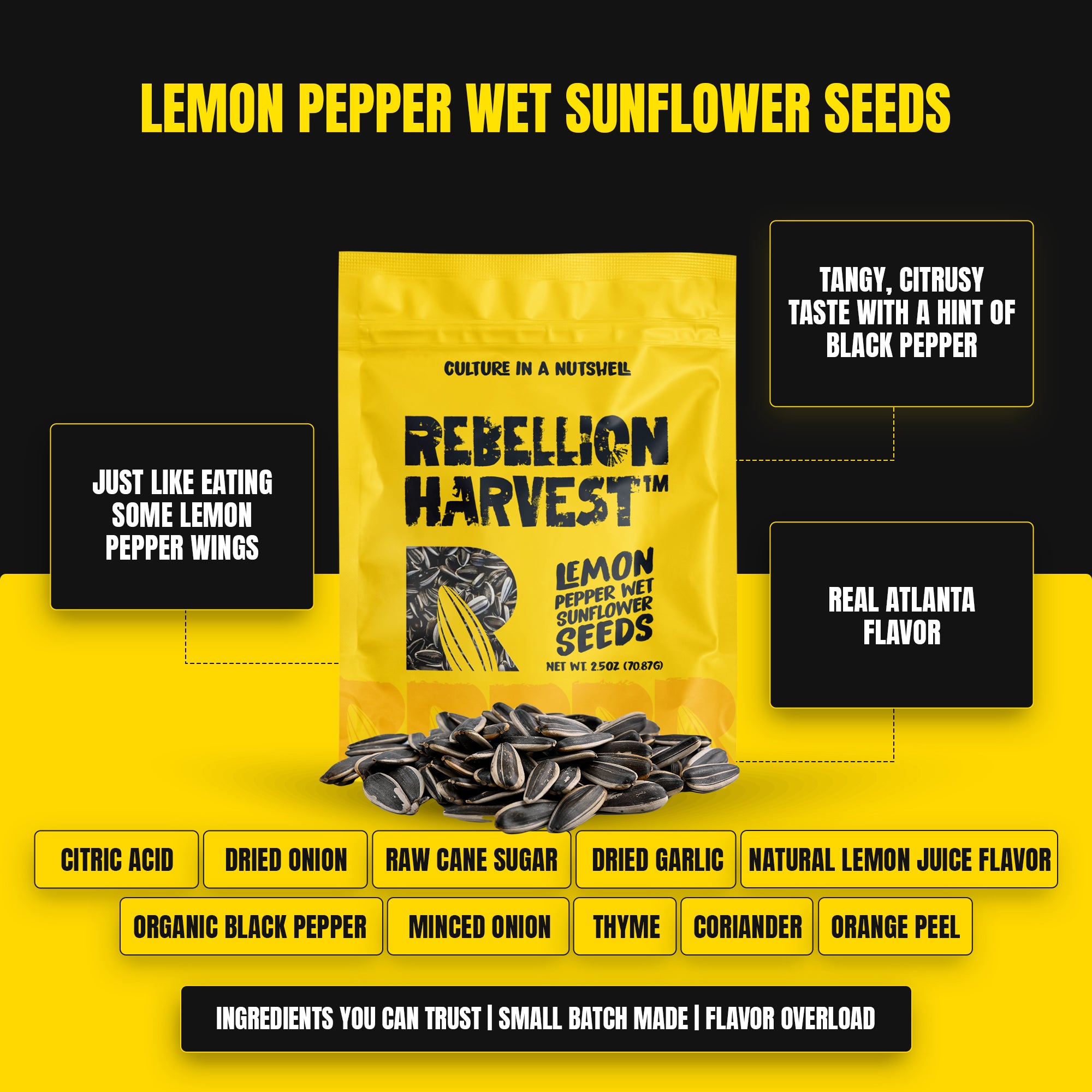 Lemon Pepper Wet Sunflower Seeds: Tangy Delight – Rebellion Harvest
